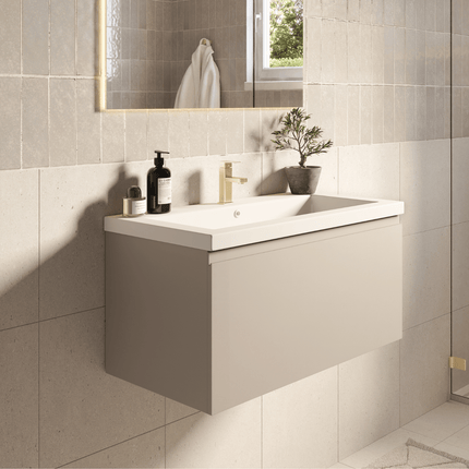 Meuble de salle de bain suspendu avec lavabo blanc - Greige - 80 cm - Modena