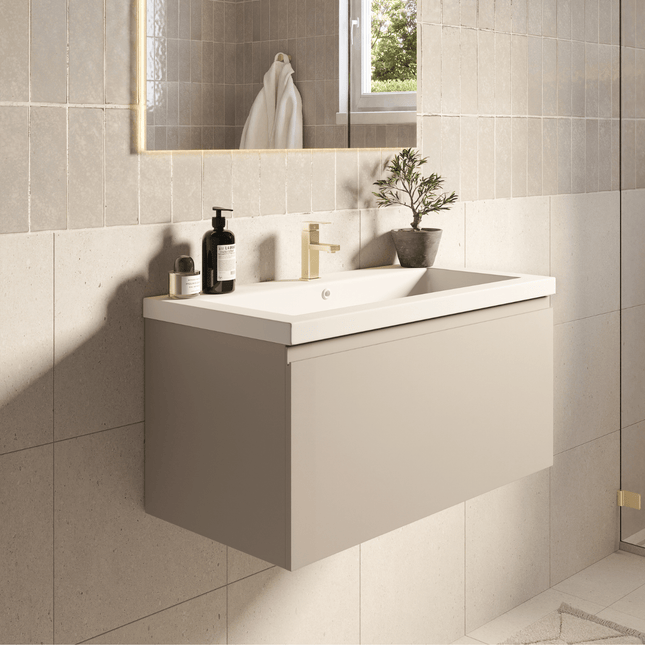 Meuble de salle de bain suspendu avec lavabo blanc - Greige - 80 cm - Modena