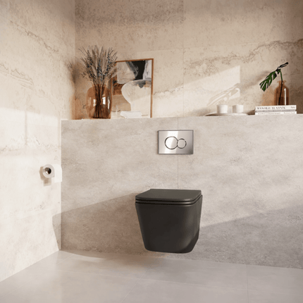 Toilette suspendue carré avec réservoir encastré - Noir - Linea