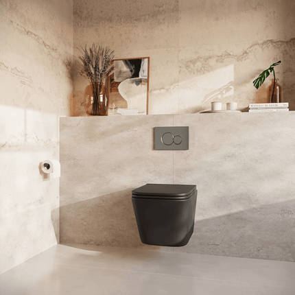 WC suspendu design carré avec réservoir encastré - Noir - Linea