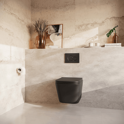 Toilette suspendue design sans bride avec réservoir encastré - Noir - Linea