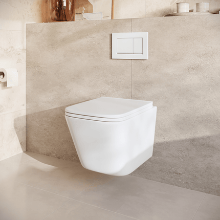 Toilette suspendue sans bride - design carré - blanc - LINEA