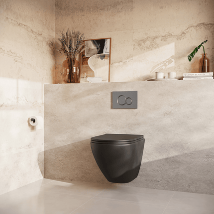 Toilette suspendue design rond avec réservoir encastré - noir - Linea