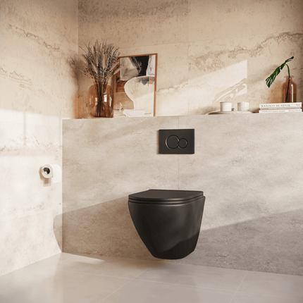 Toilette suspendue sans bride avec réservoir encastré - Noir - Linea