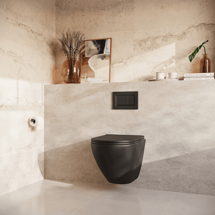 Toilette suspendue rimless avec abattant softclose quick release - Noir - LINEA