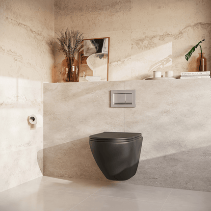 Toilette suspendue design sans bride avec réservoir encastré - Noir - Linea