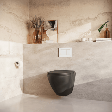 Toilette suspendue design rond avec réservoir encastré - noir - Linea