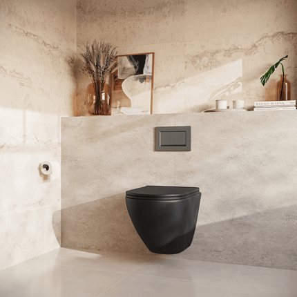 Toilette suspendue sans bride avec réservoir encastré - Noir - Linea