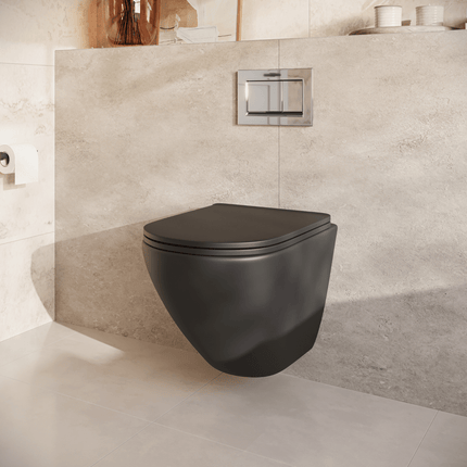 Toilette suspendue design sans bride avec réservoir encastré - Noir - Linea