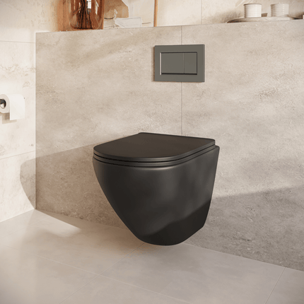 Toilette suspendue sans bride avec réservoir encastré - Noir - Linea