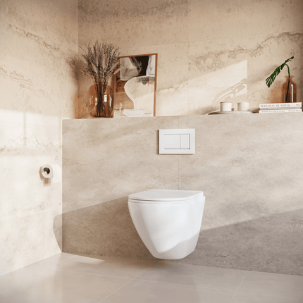 Toilette suspendue ronde avec réservoir encastré - Blanc - Linea