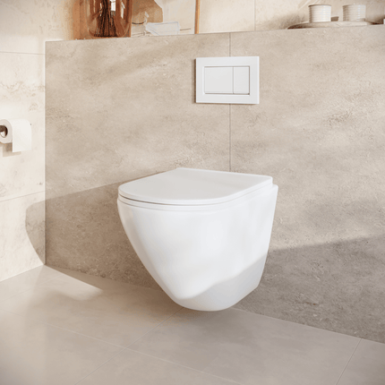 Toilette suspendue ronde avec réservoir encastré - Blanc - Linea