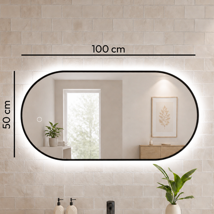 Miroir ovale avec éclairage LED réglable - noir - 100 cm - Tanger