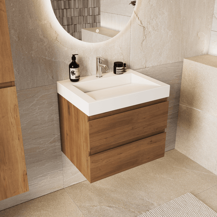 Meuble de salle de bains suspendu Azuro avec lavabo en marbre minéral - Blanc - 60 cm - Azuro