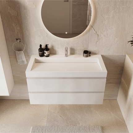 Meuble bas suspendu avec lavabo incliné - Blanc brillant - 100 cm - Azuro