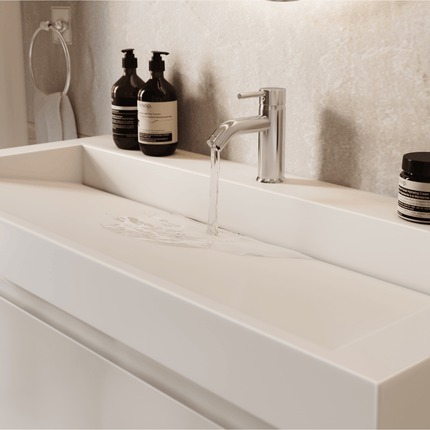 Meuble bas suspendu avec lavabo incliné - Blanc brillant - 100 cm - Azuro