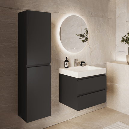 Meuble de salle de bain suspendu avec lavabo en marbre minéral - Noir et blanc - 60 cm - Azuro