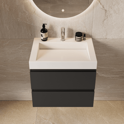 Meuble de salle de bain suspendu avec lavabo en marbre minéral - Noir et blanc - 60 cm - Azuro