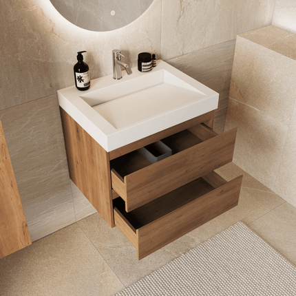 Meuble de salle de bains suspendu Azuro avec lavabo en marbre minéral - Blanc - 60 cm - Azuro