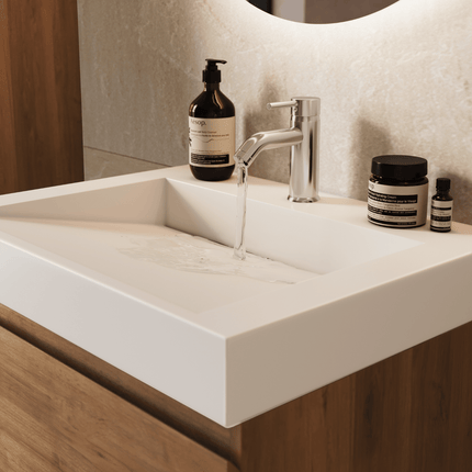 Meuble de salle de bains suspendu Azuro avec lavabo en marbre minéral - Blanc - 60 cm - Azuro