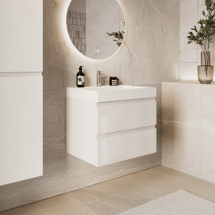 Meuble de salle de bain suspendu blanc brillant avec vasque inclinée - Blanc - 60 cm - Azuro