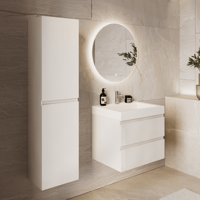 Meuble de salle de bain suspendu blanc brillant avec vasque inclinée - Blanc - 60 cm - Azuro