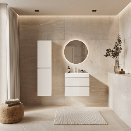 Meuble de salle de bain suspendu blanc brillant avec vasque inclinée - Blanc - 60 cm - Azuro