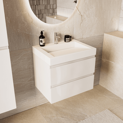 Meuble de salle de bain suspendu blanc brillant avec vasque inclinée - Blanc - 60 cm - Azuro