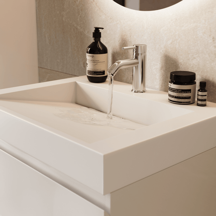 Meuble de salle de bain suspendu blanc brillant avec vasque inclinée - Blanc - 60 cm - Azuro