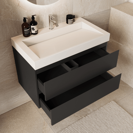 Meuble de salle de bains suspendu avec vasque inclinée - Noir et blanc - 80 cm - Azuro