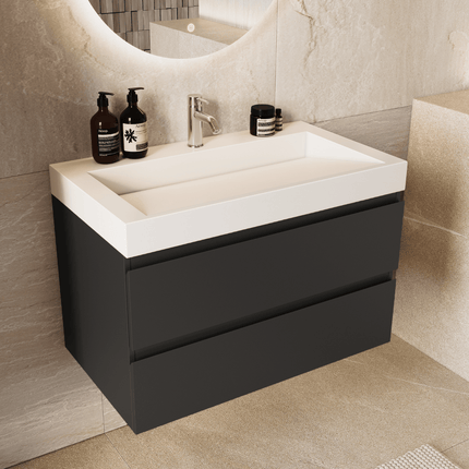 Meuble de salle de bains suspendu avec vasque inclinée - Noir et blanc - 80 cm - Azuro