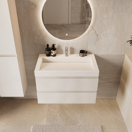 Meuble de salle de bain suspendu brillant avec lavabo incliné - Blanc - 80 cm - Zarivo