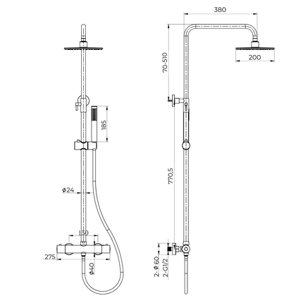 Douche pluie avec mitigeur thermostatique et douchette main - Gun Metal - Lynn