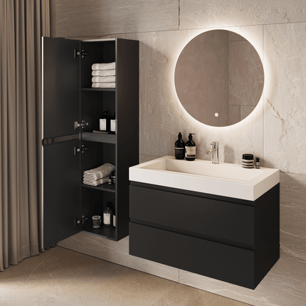 Meuble de salle de bains suspendu avec vasque inclinée - Noir et blanc - 80 cm - Azuro