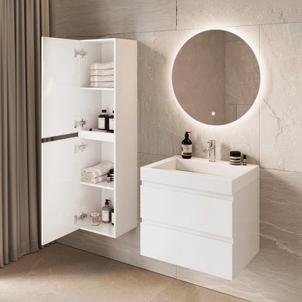 Meuble de salle de bain suspendu blanc brillant avec vasque inclinée - Blanc - 60 cm - Azuro