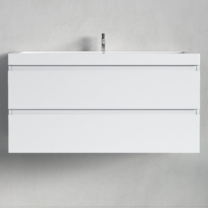 Meuble de salle de bain suspendu blanc brillant avec vasque intégrée - 100 cm - Avalon