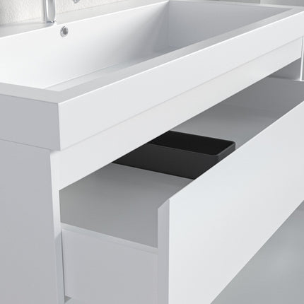 Meuble de salle de bain suspendu blanc brillant avec vasque intégrée - 100 cm - Avalon