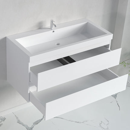 Meuble de salle de bain suspendu blanc brillant avec vasque intégrée - 100 cm - Avalon