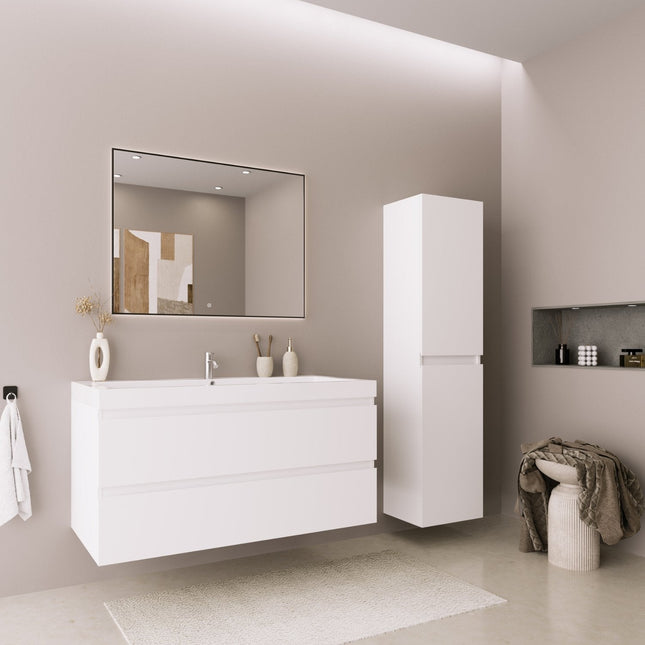 Meuble de salle de bain suspendu blanc brillant avec vasque intégrée - 100 cm - Avalon