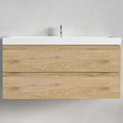 Meuble de salle de bain suspendu avec vasque blanche - Chêne clair - 100 cm - Avalon