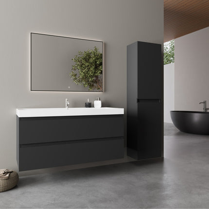 Meuble de salle de bain suspendu design avec vasque blanche - Noir mat - 100 cm - Avalon