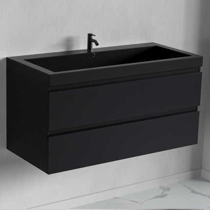 Ensemble meuble de salle de bain suspendu mat noir avec vasque noire - 100 cm - Avalon