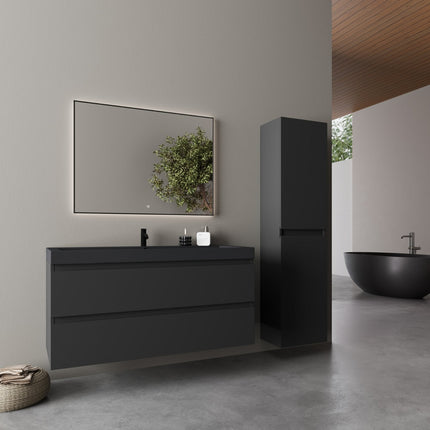 Ensemble meuble de salle de bain suspendu mat noir avec vasque noire - 100 cm - Avalon