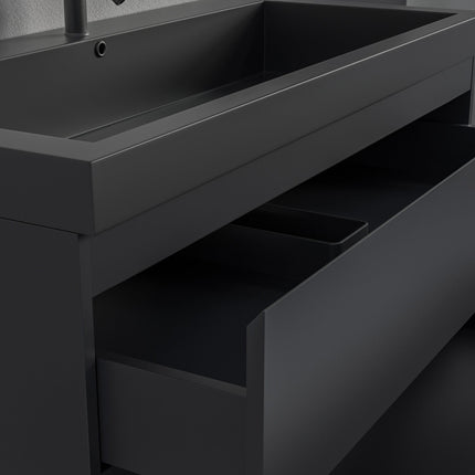 Ensemble meuble de salle de bain suspendu mat noir avec vasque noire - 100 cm - Avalon