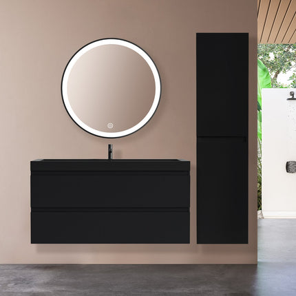 Ensemble meuble de salle de bain suspendu mat noir avec vasque noire - 100 cm - Avalon