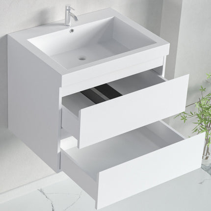 Ensemble meuble de salle de bain suspendu avec vasque blanche - Blanc brillant - 60 cm - Avalon