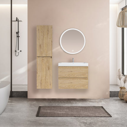 Ensemble meuble de salle de bain suspendu avec vasque blanche - Chêne clair - 60 cm - Avalon