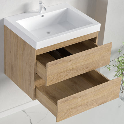 Ensemble meuble de salle de bain suspendu avec vasque blanche - Chêne clair - 60 cm - Avalon