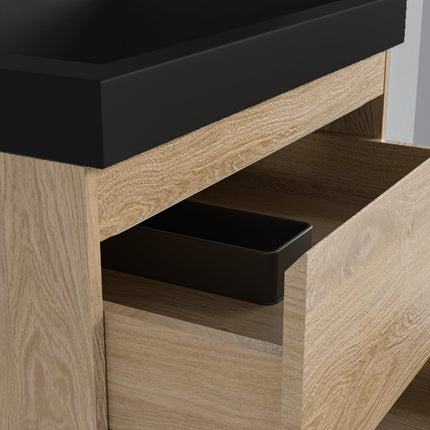 Meuble de salle de bain suspendu avec vasque noire - Chêne clair - 60 cm - Avalon