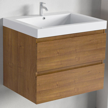 Ensemble meuble de salle de bain suspendu avec vasque blanche - Chêne chaud - 60 cm - Avalon